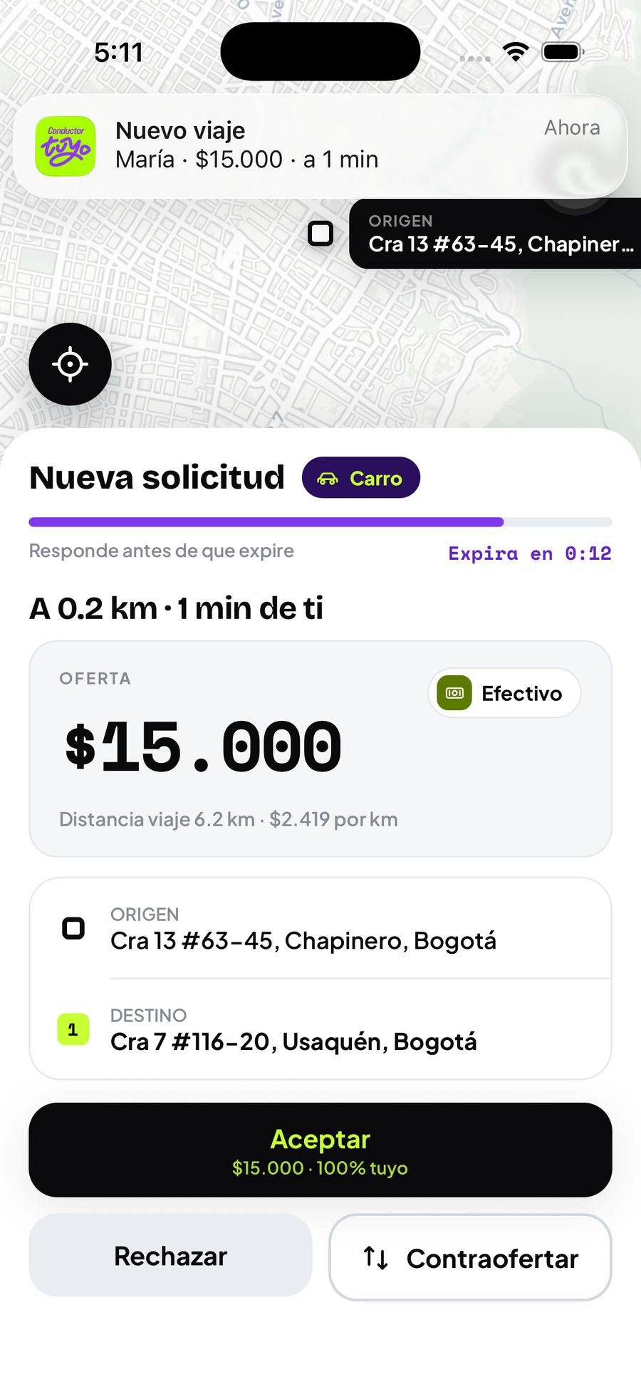 App Tuyo Conductor — ganancias de la semana
