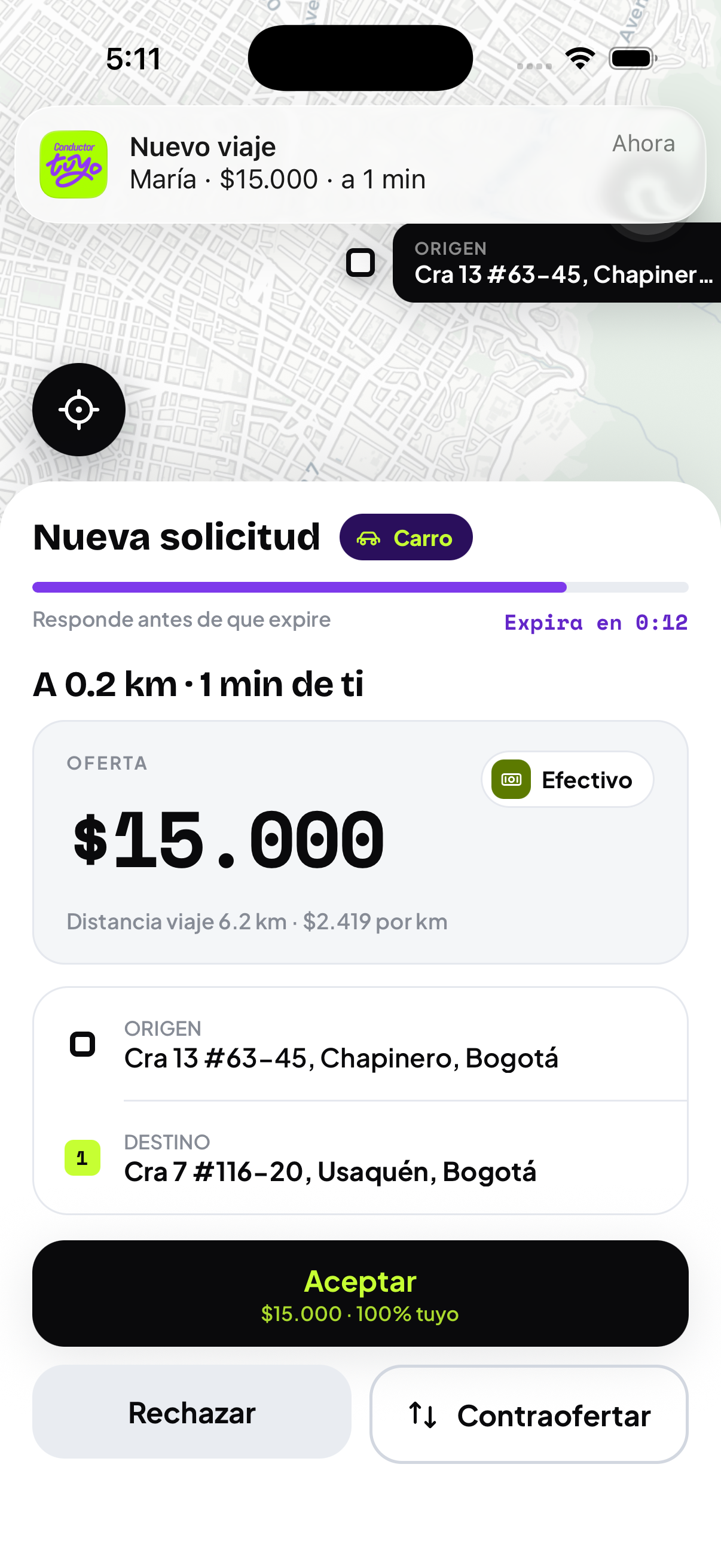 App Tuyo Conductor — ganancias de la semana
